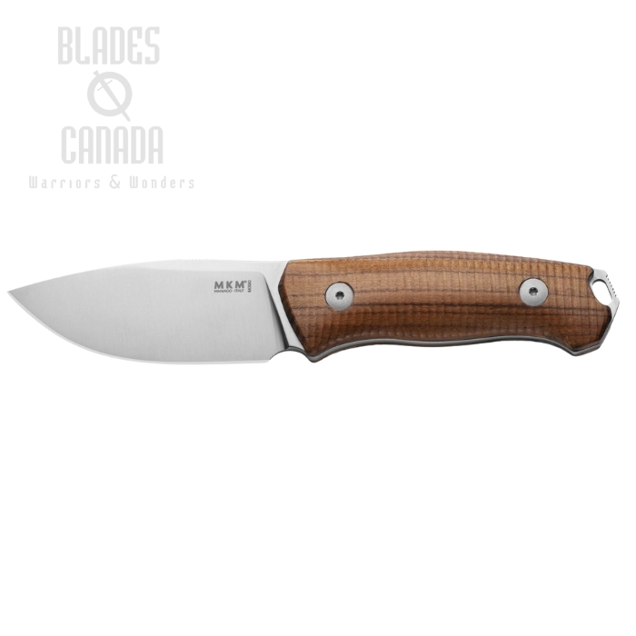 MKM Maniago Small Lov Fixed Blade Knife, M390 Satin, Wood Santos, Leather Sheath, MK SL-S